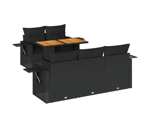 Sofos Komplektas Su Pagalvėlėmis, 6 Dalių, Juodas, Poliratanas