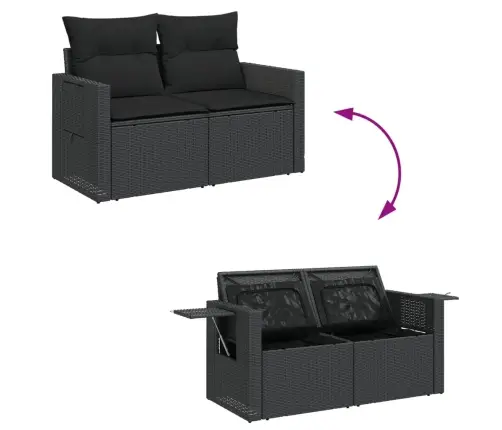 Sofos Komplektas Su Pagalvėlėmis, 6 Dalių, Juodas, Poliratanas