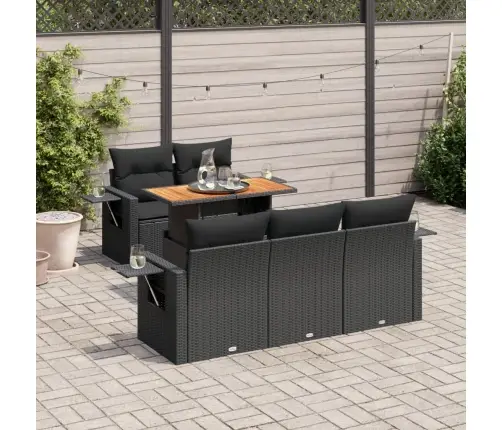 Sofos Komplektas Su Pagalvėlėmis, 6 Dalių, Juodas, Poliratanas