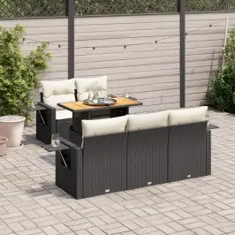 6-Daļīgs Dārza Dīvāna Komplekts, Matrači, Melna Pe Rotanpalma Vidaxl