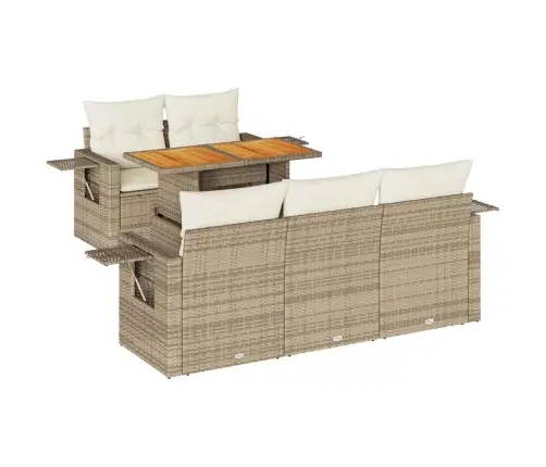 6-Daļīgs Dārza Dīvāna Komplekts, Matrači, Bēša Pe Rotangpalma Vidaxl