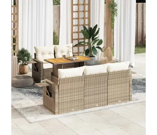 6-Daļīgs Dārza Dīvāna Komplekts, Matrači, Bēša Pe Rotangpalma Vidaxl