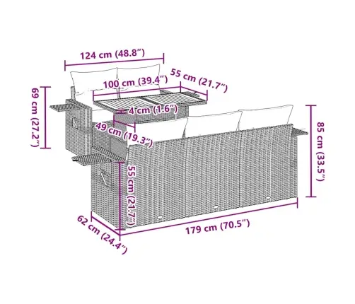 6-Daļīgs Dārza Dīvāna Komplekts Ar Matračiem, Pelēks Pe Pinums Vidaxl