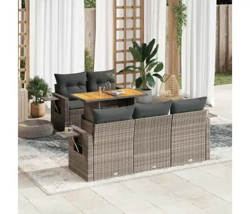 6-Daļīgs Dārza Dīvāna Komplekts Ar Matračiem, Pelēks Pe Pinums Vidaxl