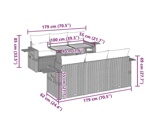Sofos Komplektas Su Pagalvėlėmis, 7 Dalių, Juodas, Poliratanas