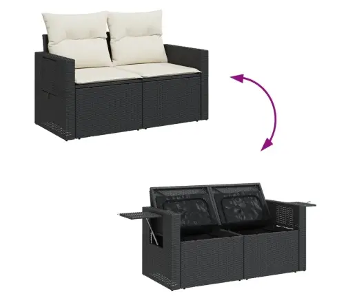 Sofos Komplektas Su Pagalvėlėmis, 7 Dalių, Juodas, Poliratanas