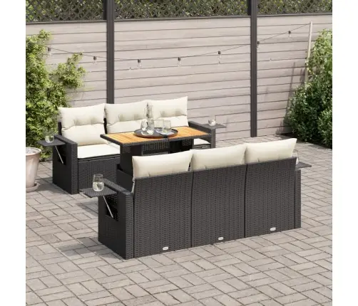 Sofos Komplektas Su Pagalvėlėmis, 7 Dalių, Juodas, Poliratanas