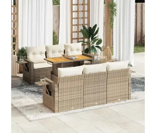 7-Daļīgs Dārza Dīvāna Komplekts, Matrači, Bēša Pe Rotangpalma Vidaxl 7-Daļīgs Dārza Dīvāna Komplekts, Matrači, Bēša Pe Rotangpalma Vidaxl