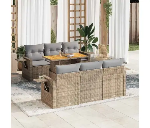 7-Daļīgs Dārza Dīvāna Komplekts, Matrači, Bēša Pe Rotangpalma Vidaxl