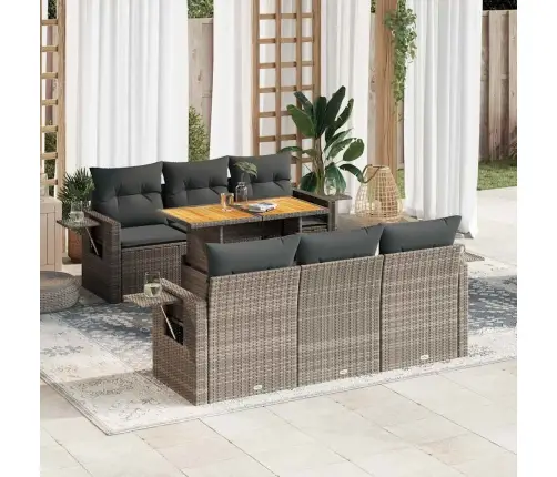 Sofos Komplektas Su Pagalvėlėmis, 7 Dalių, Pilkas, Poliratanas