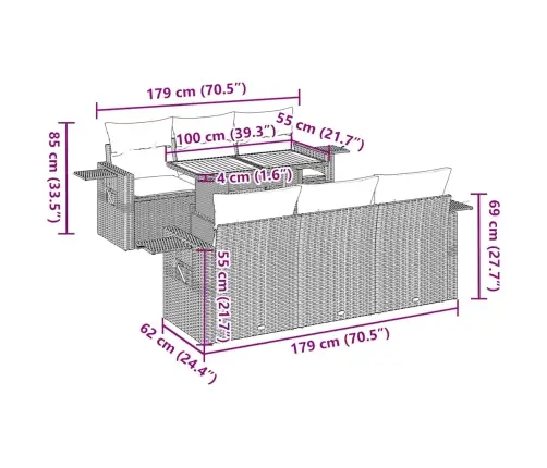 7-Daļīgs Dārza Dīvāna Komplekts, Matrači, Pelēka Pe Rotangpalma Vidaxl