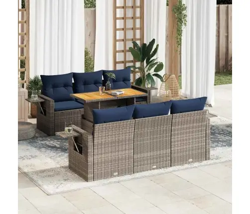 7-Daļīgs Dārza Dīvāna Komplekts, Matrači, Pelēka Pe Rotangpalma Vidaxl