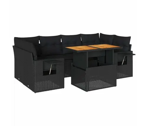 7-Daļīgs Dārza Dīvāna Komplekts Ar Matračiem, Melna Pe Vidaxl