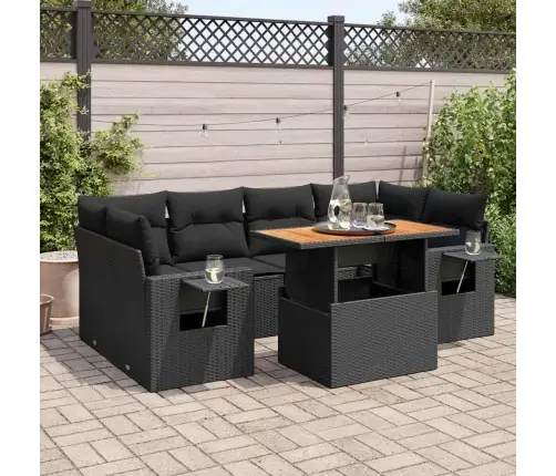 7-Daļīgs Dārza Dīvāna Komplekts Ar Matračiem, Melna Pe Vidaxl