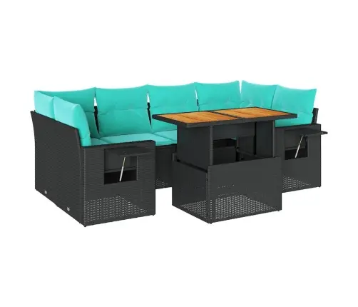 7-Daļīgs Dārza Dīvāna Komplekts Ar Matračiem, Melna Pe Vidaxl