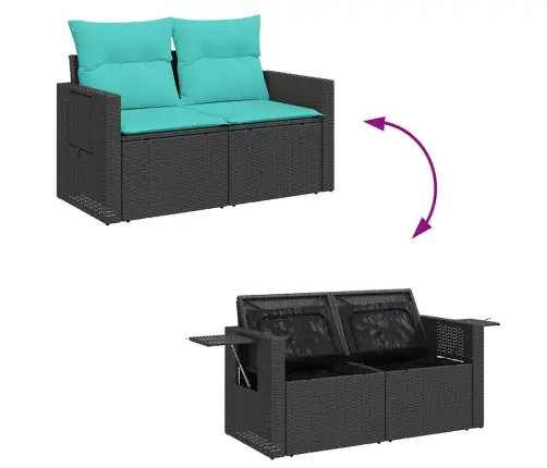 7-Daļīgs Dārza Dīvāna Komplekts Ar Matračiem, Melna Pe Vidaxl