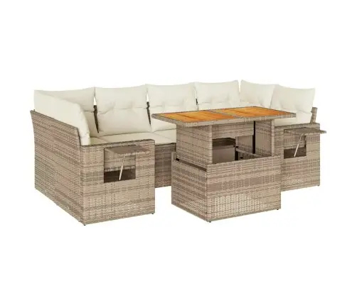 7-Daļīgs Dārza Dīvāna Komplekts, Matrači, Bēša Pe Rotangpalma Vidaxl