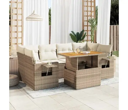 7-Daļīgs Dārza Dīvāna Komplekts, Matrači, Bēša Pe Rotangpalma Vidaxl