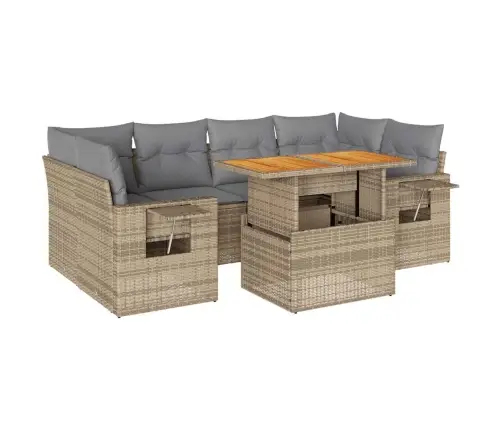 7-Daļīgs Dārza Dīvāna Komplekts, Matrači, Bēša Pe Rotangpalma Vidaxl