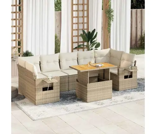 8-Daļīgs Dārza Dīvāna Komplekts, Matrači, Bēša Pe Rotangpalma Vidaxl