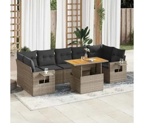 Sodo Komplektas Su Pagalvėlėmis, 8 Dalių, Pilkas, Poliratanas