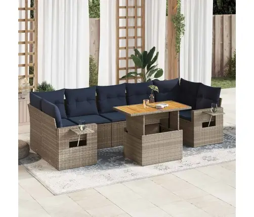 8-Daļīgs Dārza Dīvāna Komplekts Ar Matračiem, Pelēks Pe Pinums Vidaxl