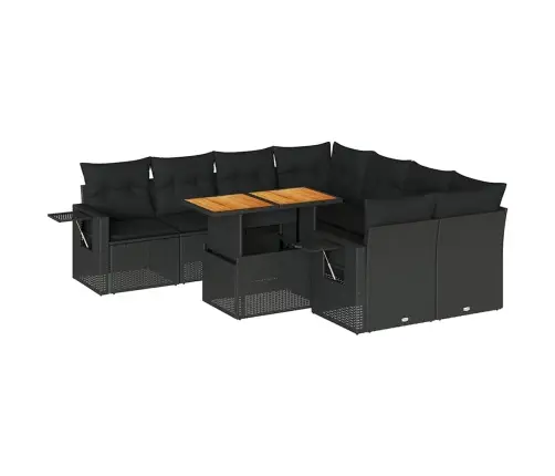 9-Daļīgs Dārza Dīvāna Komplekts, Matrači, Melna Pe Rotangpalma Vidaxl