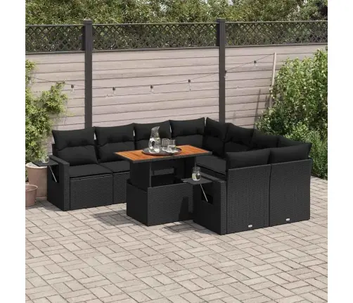 9-Daļīgs Dārza Dīvāna Komplekts, Matrači, Melna Pe Rotangpalma Vidaxl