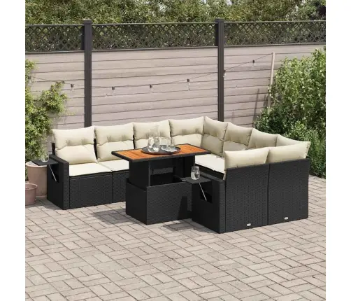 Sodo Komplektas Su Pagalvėlėmis, 9 Dalių, Juodas, Poliratanas