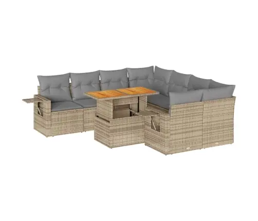 Sodo Komplektas Su Pagalvėlėmis, 9 Dalių, Smėlio, Poliratanas Sodo Komplektas Su Pagalvėlėmis, 9 Dalių, Smėlio, Poliratanas