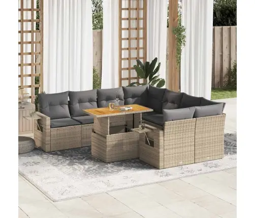 Sodo Komplektas Su Pagalvėlėmis, 9 Dalių, Smėlio, Poliratanas Sodo Komplektas Su Pagalvėlėmis, 9 Dalių, Smėlio, Poliratanas