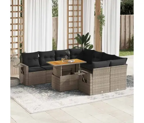 9-Daļīgs Dārza Dīvāna Komplekts Ar Matračiem, Pelēks Pe Pinums Vidaxl