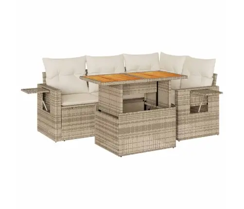 5-Daļīgs Dārza Dīvāna Komplekts, Matrači, Bēša Pe Rotangpalma Vidaxl