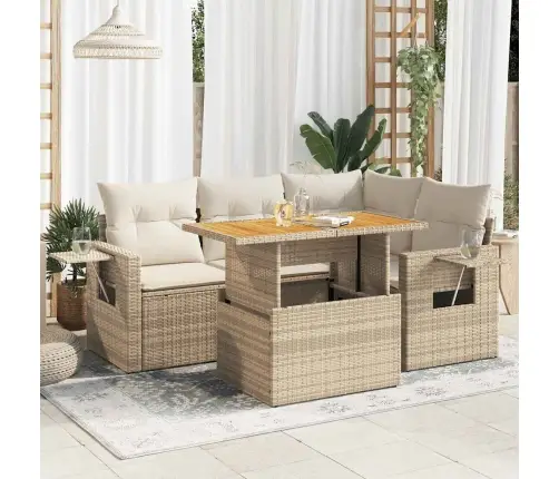 5-Daļīgs Dārza Dīvāna Komplekts, Matrači, Bēša Pe Rotangpalma Vidaxl