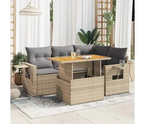 Sofos Komplektas Su Pagalvėlėmis, 5 Dalių, Smėlio, Poliratanas