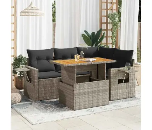 Sofos Komplektas Su Pagalvėlėmis, 5 Dalių, Pilkas, Poliratanas