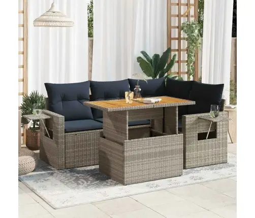 5-Osaline Aiamööblikomplekt Istmepatjadega, Polürotang, Hall