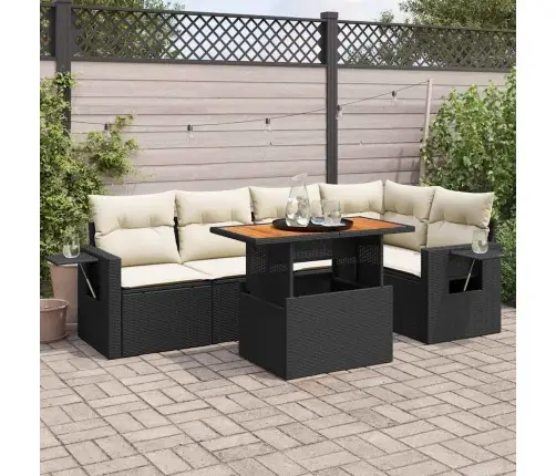 Sofos Komplektas Su Pagalvėlėmis, 6 Dalių, Juodas, Poliratanas