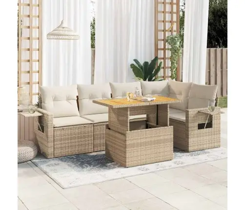 6-Daļīgs Dārza Dīvāna Komplekts, Matrači, Bēša Pe Rotangpalma Vidaxl