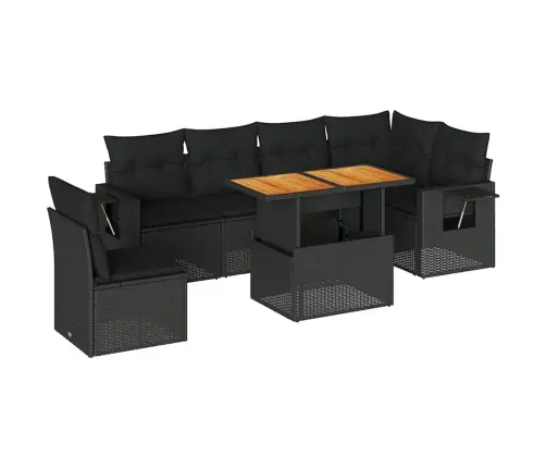 Sofos Komplektas Su Pagalvėlėmis, 7 Dalių, Juodas, Poliratanas