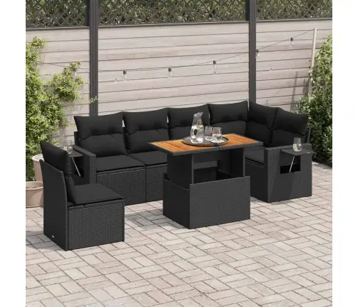 Sofos Komplektas Su Pagalvėlėmis, 7 Dalių, Juodas, Poliratanas