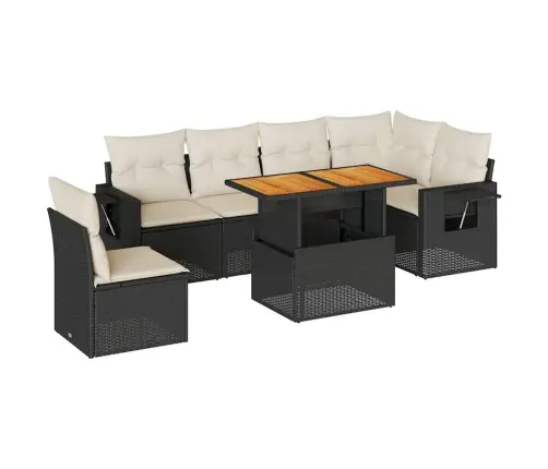 7-Daļīgs Dārza Dīvāna Komplekts Ar Matračiem, Melna Pe Vidaxl