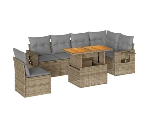 7-Daļīgs Dārza Dīvāna Komplekts, Matrači, Bēša Pe Rotangpalma Vidaxl