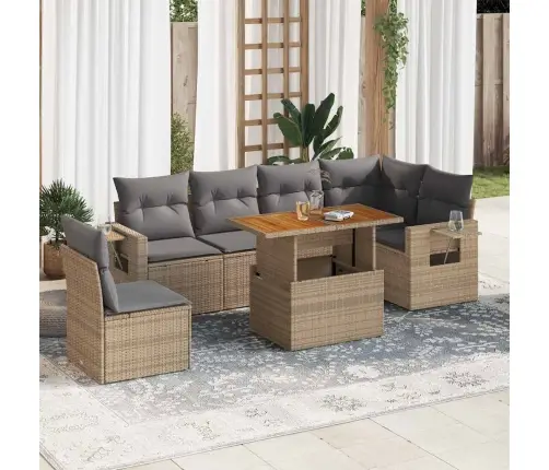 7-Daļīgs Dārza Dīvāna Komplekts, Matrači, Bēša Pe Rotangpalma Vidaxl