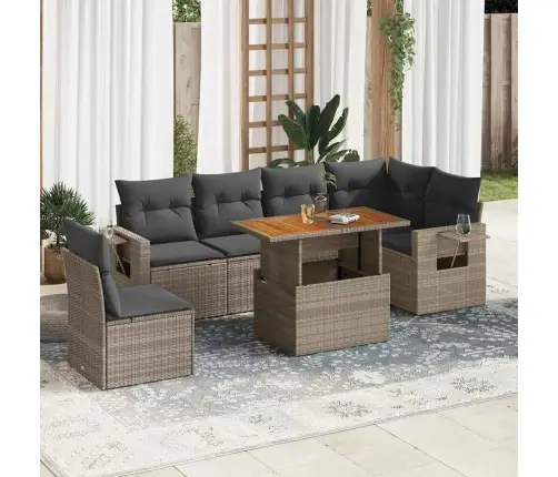 Sofos Komplektas Su Pagalvėlėmis, 7 Dalių, Pilkas, Poliratanas