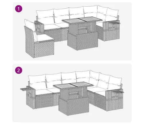 7-Daļīgs Dārza Dīvāna Komplekts, Matrači, Pelēka Pe Rotangpalma Vidaxl