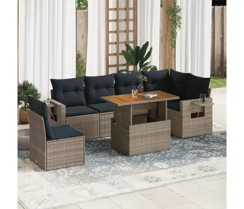 7-Daļīgs Dārza Dīvāna Komplekts, Matrači, Pelēka Pe Rotangpalma Vidaxl