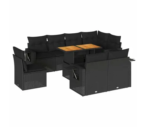 9-Daļīgs Dārza Dīvāna Komplekts, Matrači, Melna Pe Rotangpalma Vidaxl