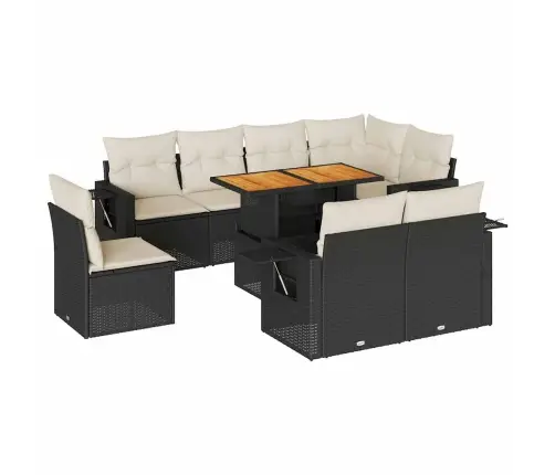 9-Daļīgs Dārza Dīvāna Komplekts, Matrači, Melna Pe Rotangpalma Vidaxl