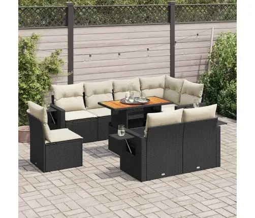 9-Daļīgs Dārza Dīvāna Komplekts, Matrači, Melna Pe Rotangpalma Vidaxl